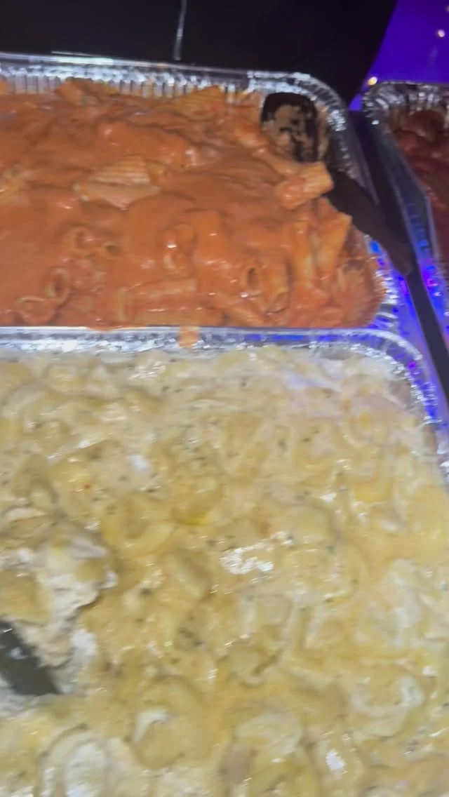 Two pasta trays from Anthony’s catering kitchen