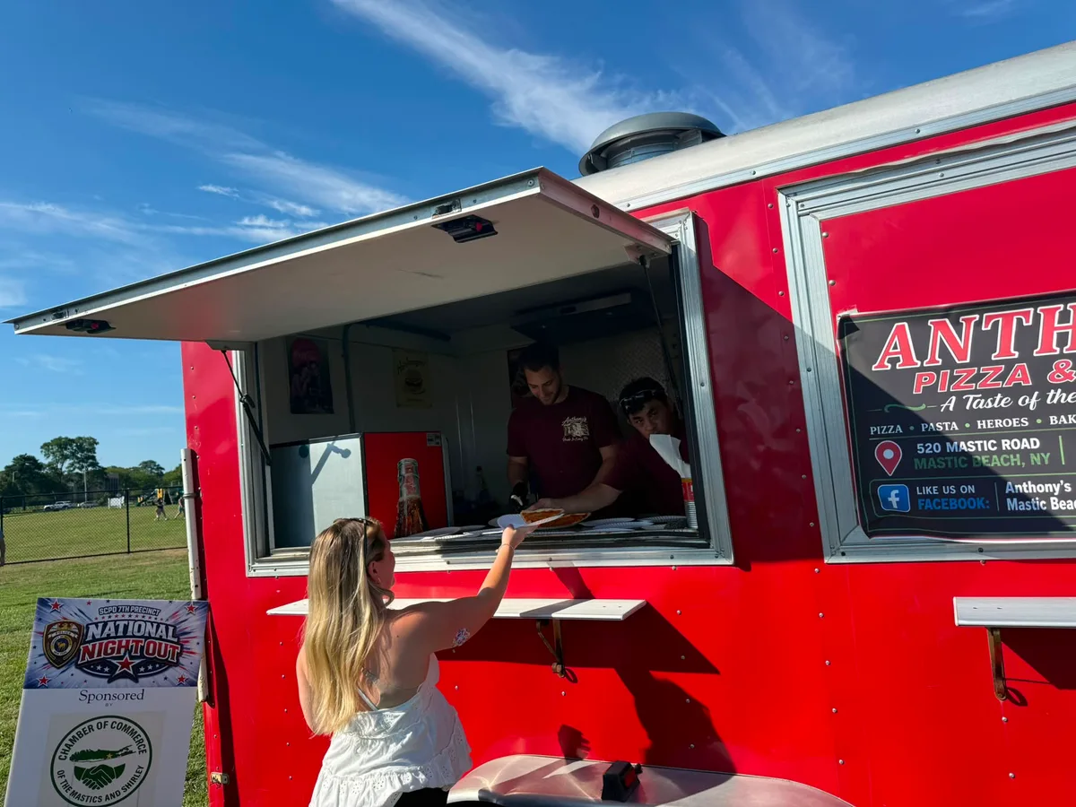 Anthony’s red Pizza Truck serving the Long Island community